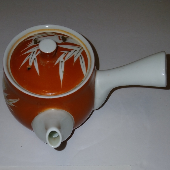 Vintage Arita-yaki Kyusu Japanese Teapot Porcelain MCM 50s RARE Orange Signed - Picture 11 of 11